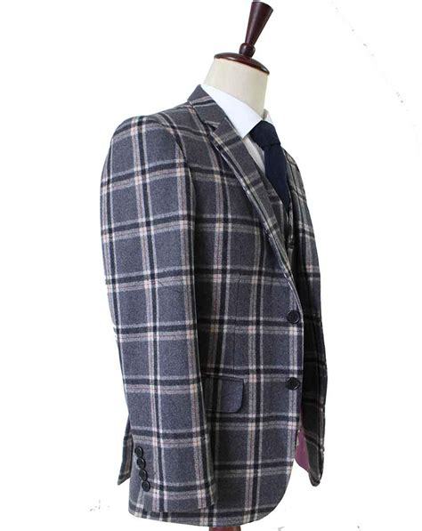 Grey Windowpane Plaid Tweed 3 Piece Suit — Bd Tailormade Bdtailormade