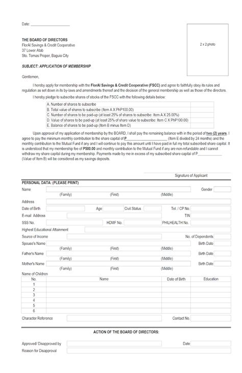 Floral Savings Credit Cooperative Membership Form