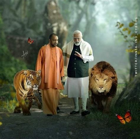 Two Men In The Woods With Tigers And Lions