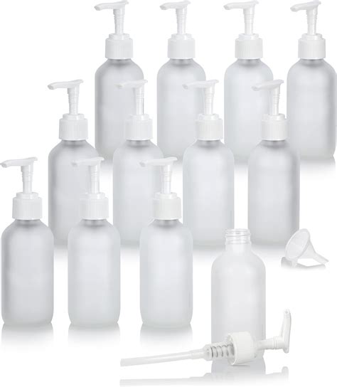 4 Oz Frosted Clear Glass Boston Round Bottle With Silver Lotion Pump 4 Pack