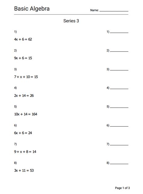 Math Basic Algebra Equations Worksheet Series 3 - Geek Slop Online