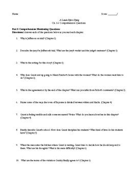 A Lesson Before Dying Ch Comprehension Questions Tpt