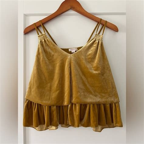 Xhilaration Tops Xhileration Mustard Yellow Velour Ruffle Top