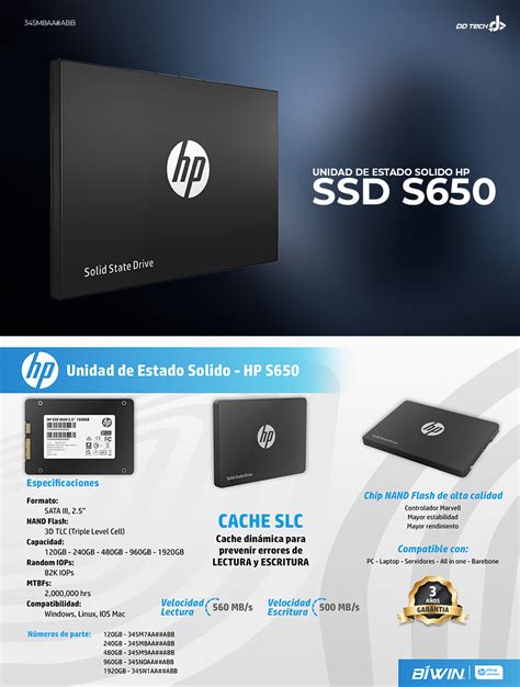 Unidad De Estado Solido SSD HP S650 120GB 345M7AA ABB DD Tech