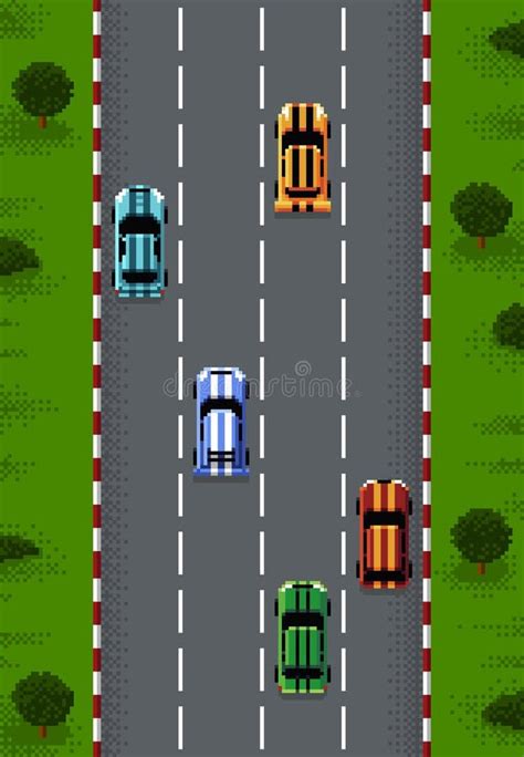 Pixel Race Game, 8bit Arcade Top View Background Stock Vector - Illustration of roadway, auto ...