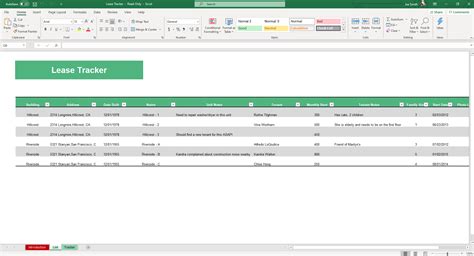 Lease Excel Template