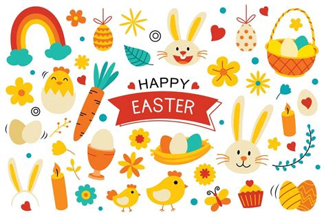 Happy Easter Elements Flat Design Vector Art At Vecteezy