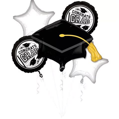 White Congrats Grad Foil Balloon Bouquet 5pc True To Your School In