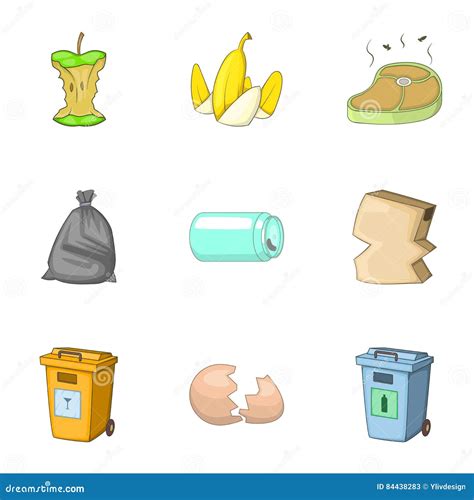 Waste Icons Set Cartoon Style Stock Vector Illustration Of Bottle