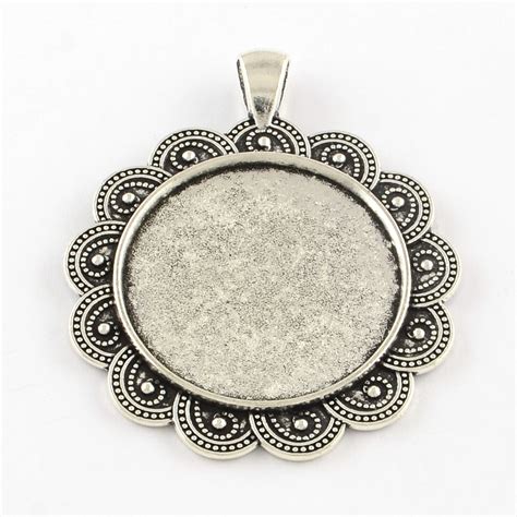 Honeyhandy Tibetan Style Flower Alloy Big Pendants Cabochon Settings