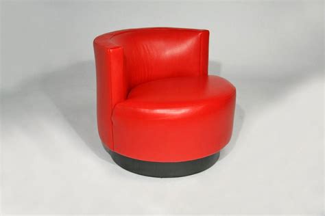 Pair Of Red Leather Swivel Chairs With Ottoman At 1stdibs