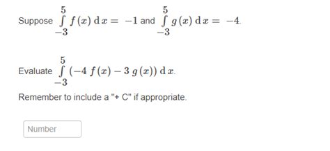 Solved ∫−35fxdx−1 And ∫−35gxdx−4 ∫−35−4fx−3gxdx