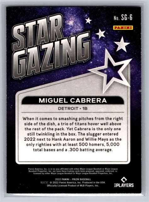 2022 Panini Prizm Star Gazing Baseball SG 6 Miguel Cabrera Detroit