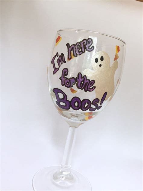 Halloween Hand Painted Wine Glass Ghost Wine Glass Fall Seasonal Glassware Seasonal