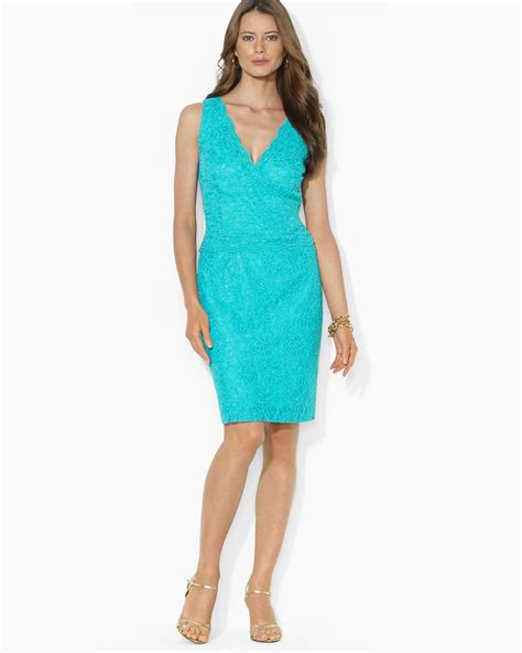 Lyst Ralph Lauren Lauren Dress Sleeveless V Neck Lace In Green