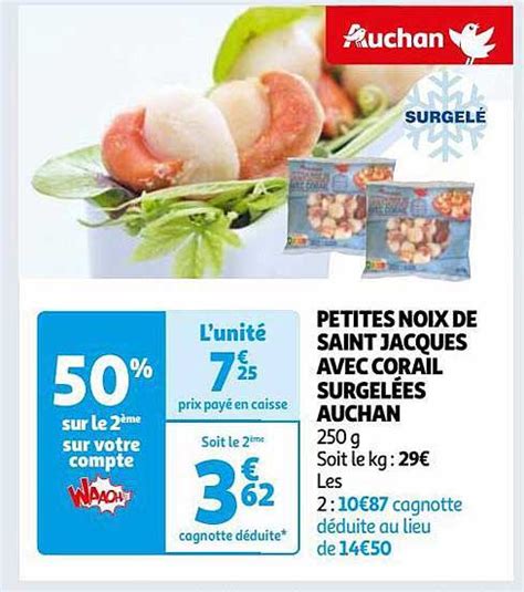 Promo Petites Noix De Saint Jacques Avec Corail Surgelées Auchan chez