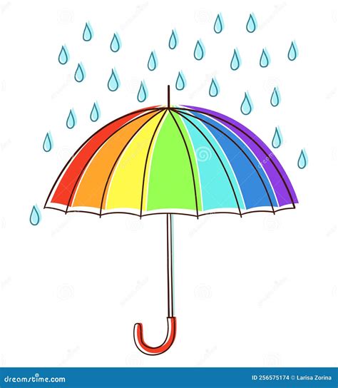 Multicolor Rainbow Umbrella With Rain Drop Hand Drawing Cartoon Cute