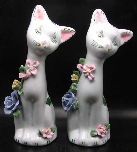 Pair Antique Porcelain Cat Figurines Hand Painted W Applied | Etsy