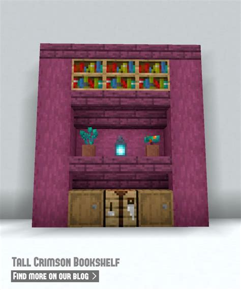 Crimson Bookshelf In 2021 Minecraft Projects Minecraft Decorations Minecraft Designs