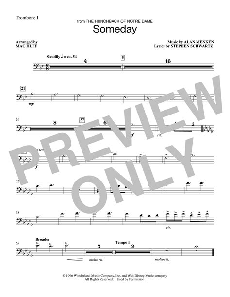 Someday From The Hunchback Of Notre Dame Arr Mac Huff Trombone 1 By All 4 One Sheet Music