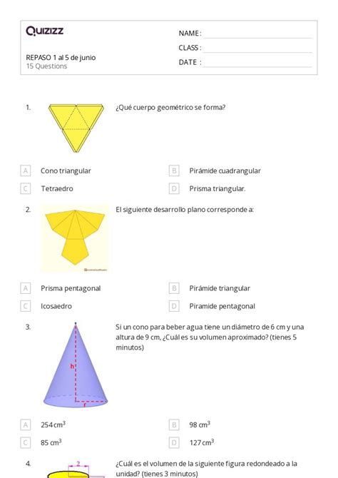 Volumen De Un Cono Hojas De Trabajo En Quizizz Gratis E Imprimible