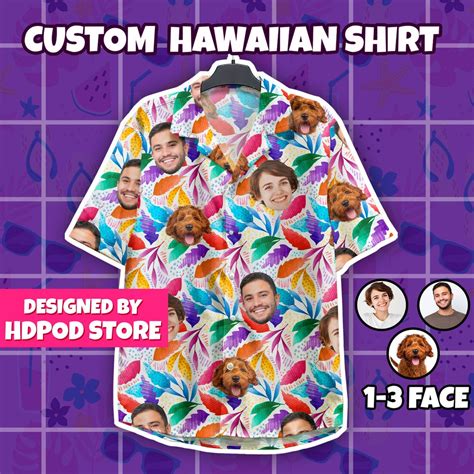 Hawaiian Leaves Colorful Custom Button Shirt Face Button Down Shirt