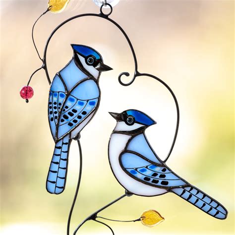 Blue jays stained glass bird window hangings