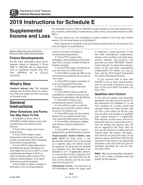 Download Instructions For Irs Form 1040 1040 Sr Schedule E