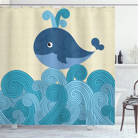 Whimsical Whale Shower Curtain With Playful Lines Design Add Fun To