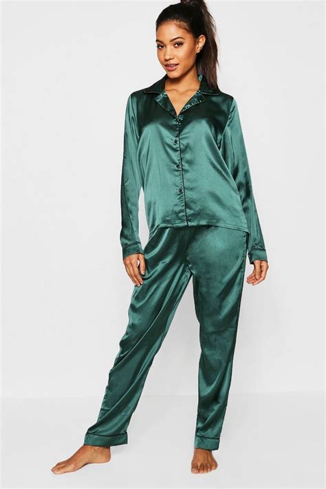 Womens Scarlett Contrast Piping Satin Set Boohoo Uk Silk Pajamas