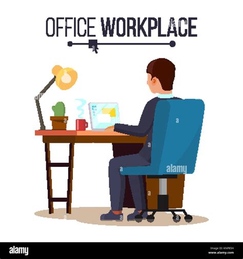 Office Workplace Concept Vector Business Man Or Clerk Working At