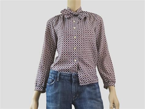 S Vintage Pussy Bow Blouse Tie Neck Blouse Peti Gem