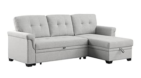 Lilola Home Lucca Light Gray Linen Reversible Sleeper Sectional Sofa