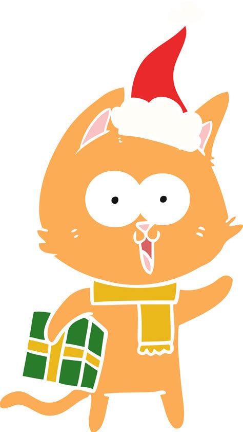 funny flat color illustration of a cat wearing santa hat 11748550 ...