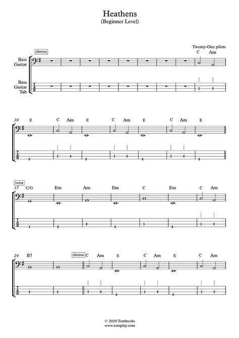 Heathens Beginner Level Twenty One Pilot Bass Tabs