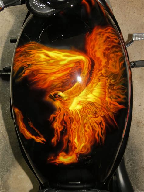 Flaming Eagle On Harley Davidson Airbrush Art