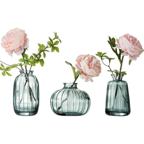 Lot De 3 Petits Vases En Verre Vase Fleur Decoratif Mini Vases En