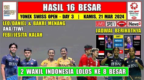 Hasil 16 Besar Swiss Open 2024 Hari Ini Day 3 LEO DANIEL Menang ANA