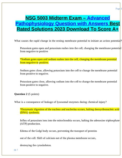 NSG 5003 Midterm Exam Advanced Pathophysiology Question With Answers