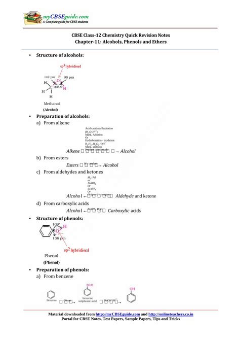 PDF 12 Chemistry Notes Ch11 Alcohols Phenols And Ethers