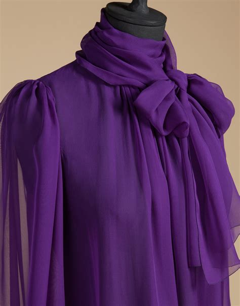 Dolce Gabbana Blouse In Silk Chiffon With Bow In Purple Lyst