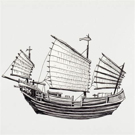 A Chinese Junk Boat Detailed Icon Illustration For My Latest Map For