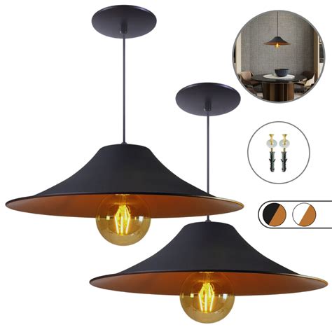 Luminária Lustre Pendente Chapeu Chines De Teto Em Alumínio Preto e