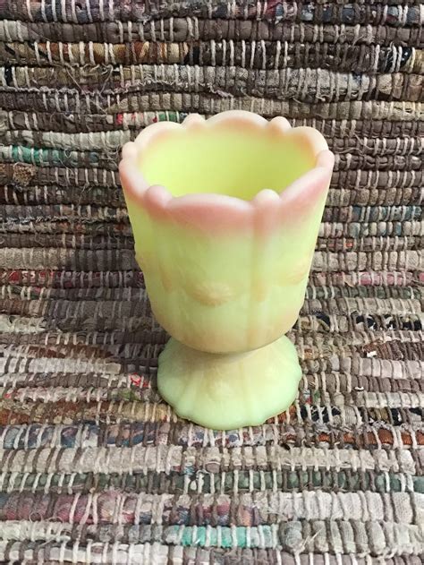 Fenton Burmese Satin Custard Glass Toothpick Holder Yellow Etsy