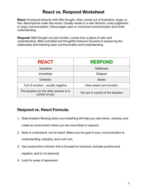 React Vs Respond Worksheet Pdf