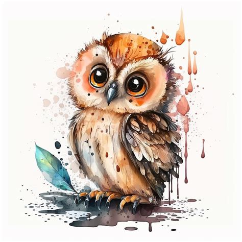 Premium AI Image A Watercolor Painting Of A Cute Owl With Big Eyes