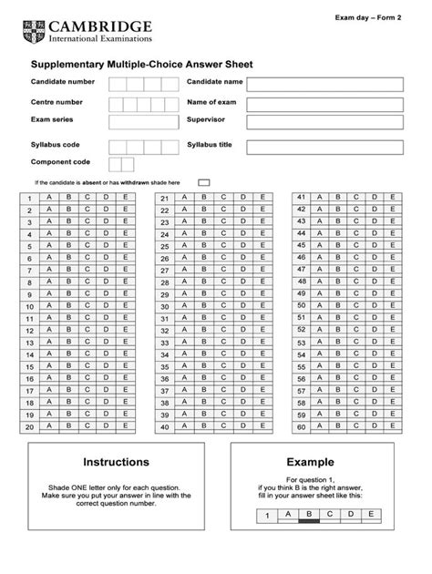 Free Printable Answer Sheet 1 100