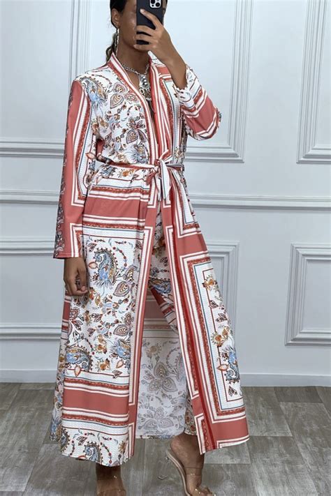 Ensemble Fuchsia Pantalon Et Long Kimono Motif