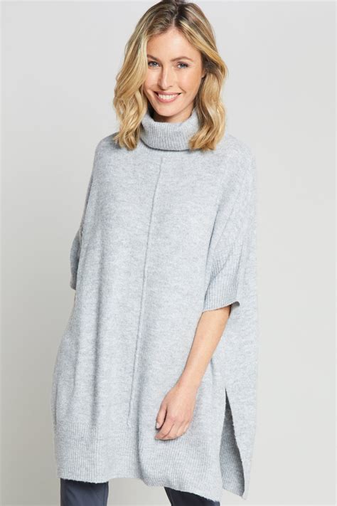 Oversized Funnel Neck Poncho Grey New In From Yumi Uk