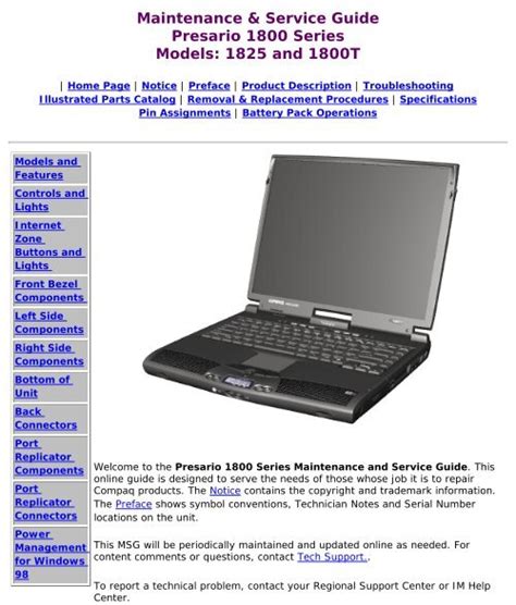 Compaq Presario 1800 Series Maintenance And Elhvb